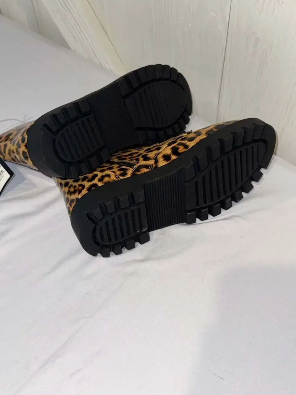 Cat & Jack Kids' Kayden Lug Sole Lace-Up Zippered Ankle Boots in Leopard Print